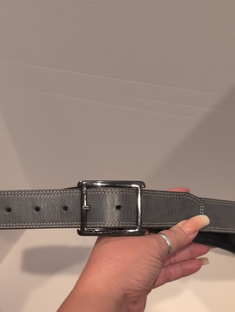 Stacy Adams men's Gray Leather Belt with Hemitite Buckle